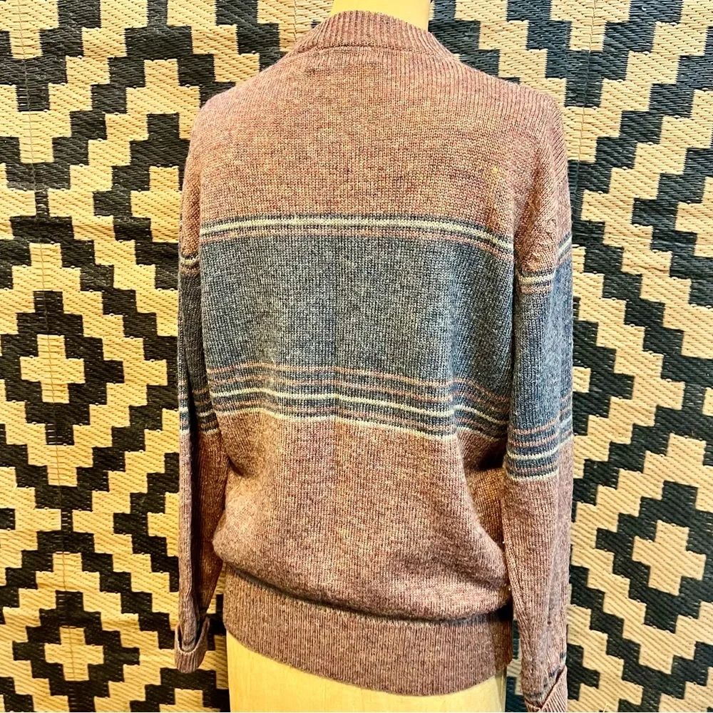 VINTAGE 70s JCPenney space dyed stripe knit sweater wool blend button collar 80s